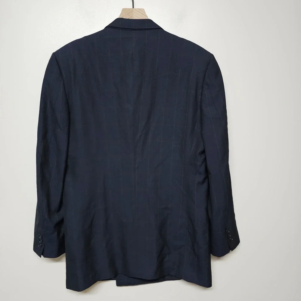 Ermenegildo Zegna Wool‎ Silk Blazer 42L Navy Windowpane Double Breasted Italy